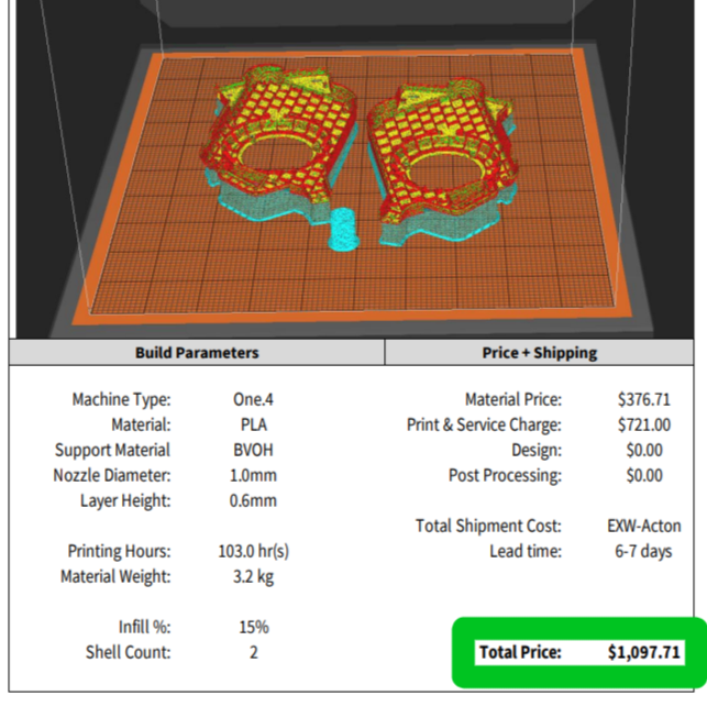 Relay Manufacturing quote screenshot for custom part