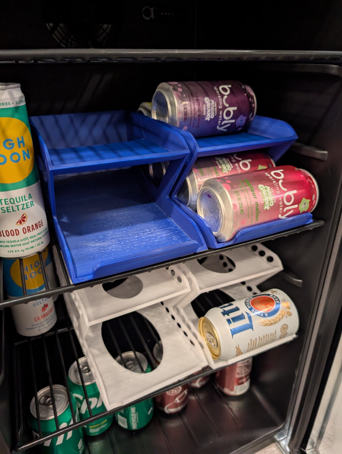 PETG 3D printed can dispenser in a refrigerator